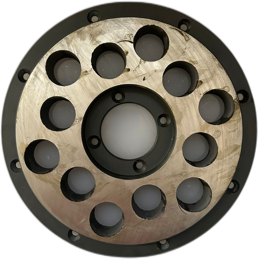 Meyco Piccola-Type 12-port steel wear plate for dry-mix shotcrete rotor systems